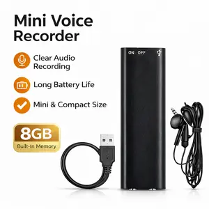 Mini Portable Digital Voice Recorder, 8GB Voice Activated Recording Device, 8-Hour Continuous Recording, 192Kbps ADPCM, for Lectures & Conferences, Black