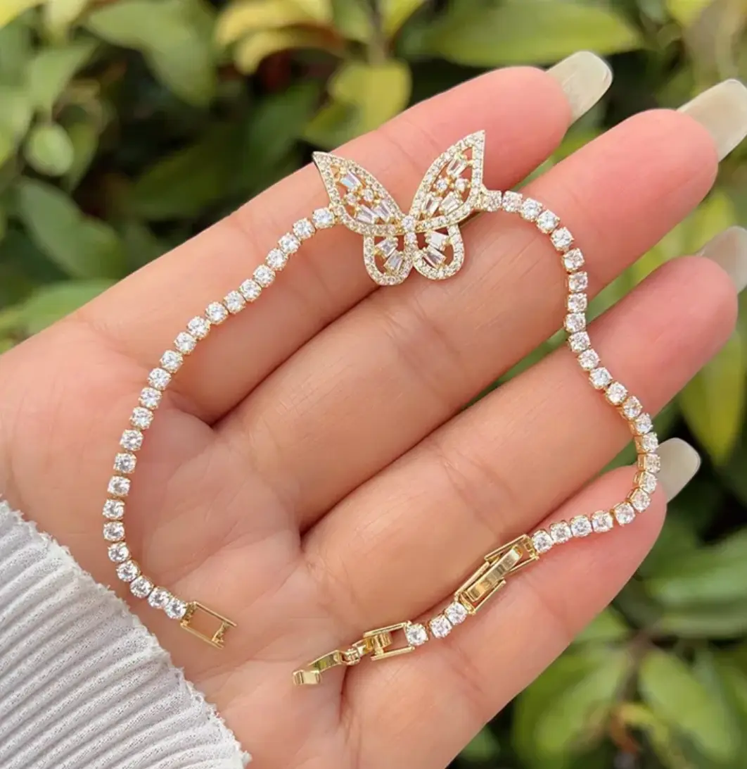 Butterfly Diamond Tennis Bracelet, Fashion Costume Jewelry Accessory