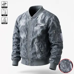 Men's Bomber Jacket - Washed Grey Flight/Utility Jacket, Tear-Resistant Durable Fabric, Soft on Skin & Soft Lining, Lightweight Casual Streetwear, Zip Sleeve Pocket, Ribbed Collar & Cuffs, Modern Fit, Fall/Winter Jacket for Men, Grey Bomber Coats durable