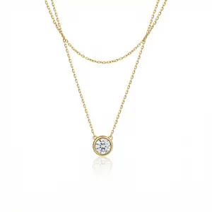 Solitaire Bezel CZ Diamond Necklace in 18K Gold