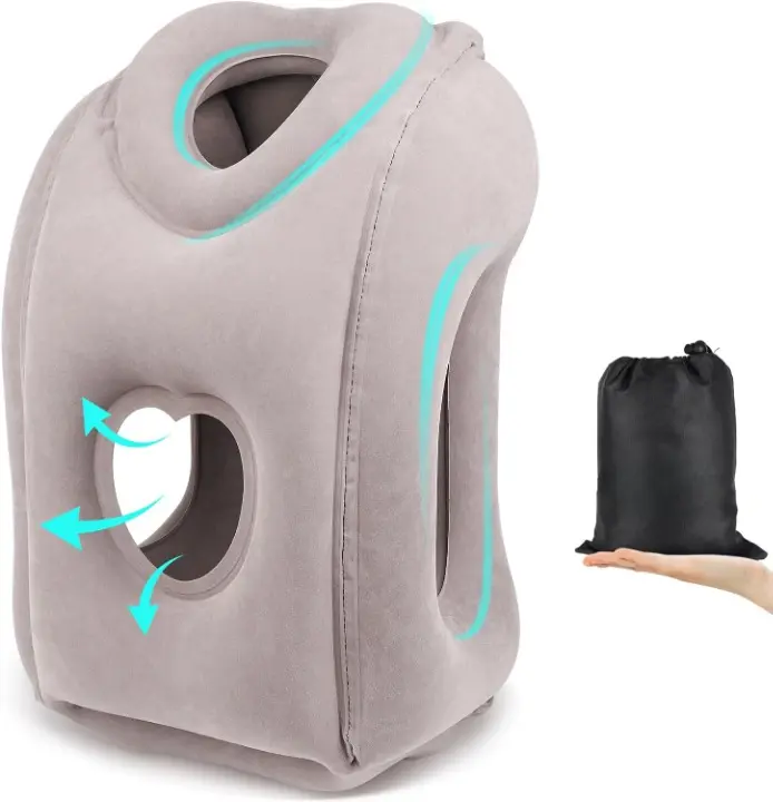 Inflatable Rectangular Travel Pillow - 13x13x20", Breathable PVC, Airplane Long Flights Use, Neck-Shoulder Pain Relief, Head Support for Comfortable Sleeping