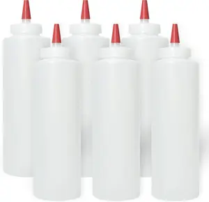 16-ounce Wide Mouth Plastic Squeeze Condiment Bottles with Red Tip Caps - 6 Pack - BPA Free, Dishwasher Safe, Leakproof, and Durable for Ketchup, Mustard, Mayonnaise, and More Translucent Organiser