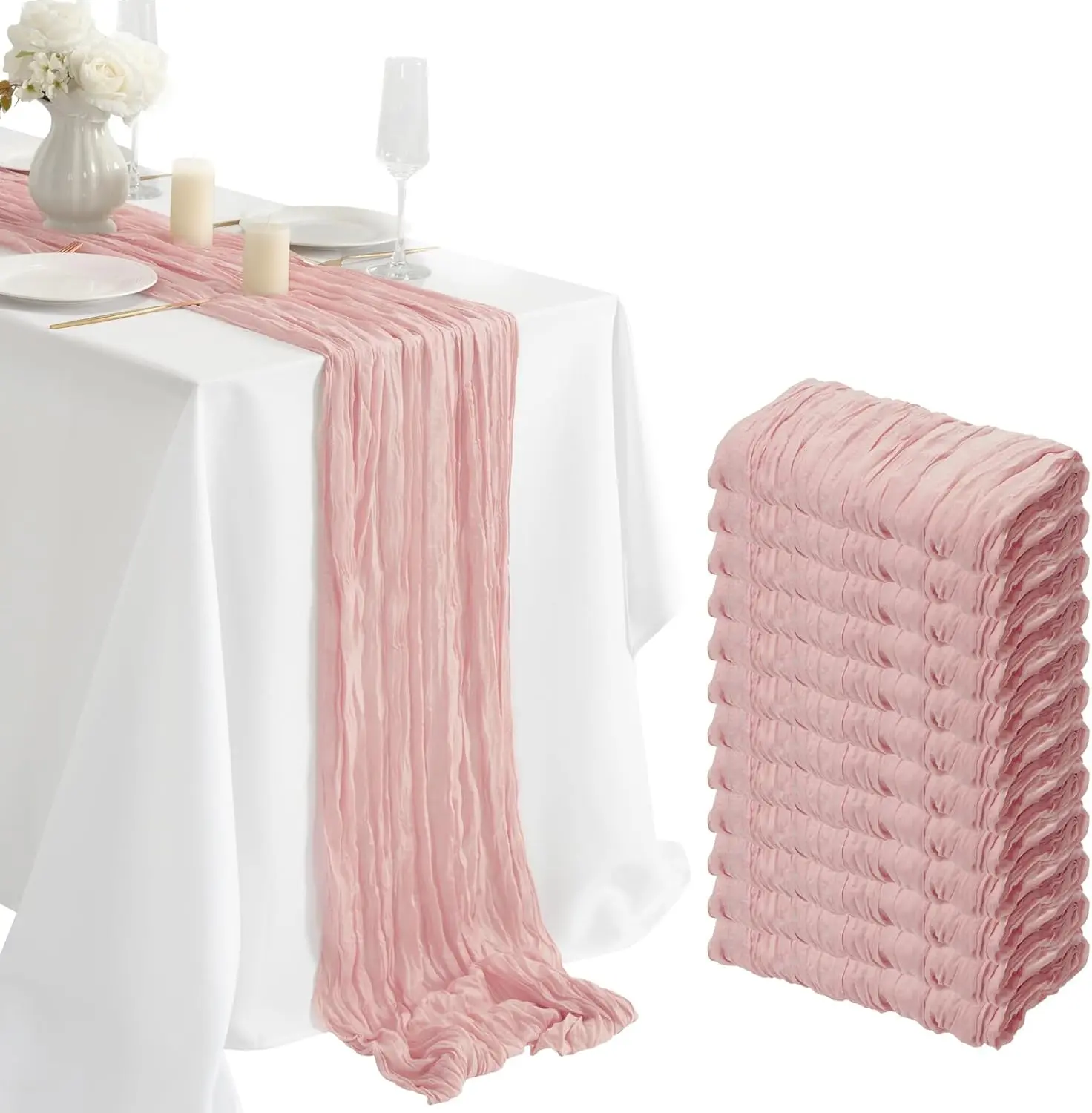 Boho Rustic Farmhouse Gauze Cheesecloth Table Runner, 1/5/10 Pack 10FT (120in) Festive Table Covers for Wedding, Thanksgiving, Home & Party Decor