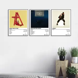 3-piece set of music album cover canvas paintings, hip-hop rap style, R&B pop music theme, rapper, aesthetic posters, modern bedroom wall decorations - Halloween/Easter/Christmas gift, frameless.