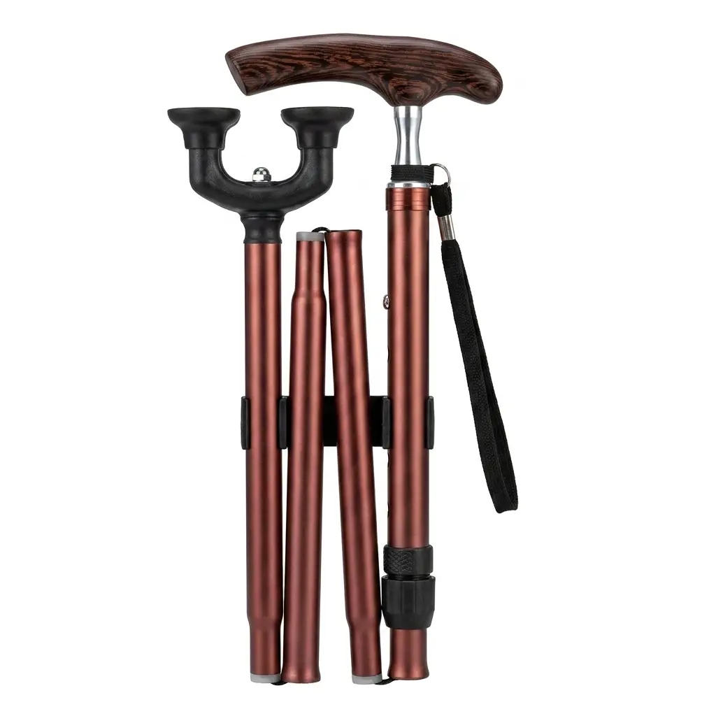 Collapsible Quad Cane for Travel, Compact Foldable Walking Stick with 4-Prong Base, Adjustable Height Mobility Aid for Seniors & Adults, Lightweight & Sturdy