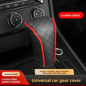 Car Gear Shift Cover Leather Breathable Cowhide Gear Shift Cover Carbon Fiber Pattern Universal Gear Shift Cover Interior