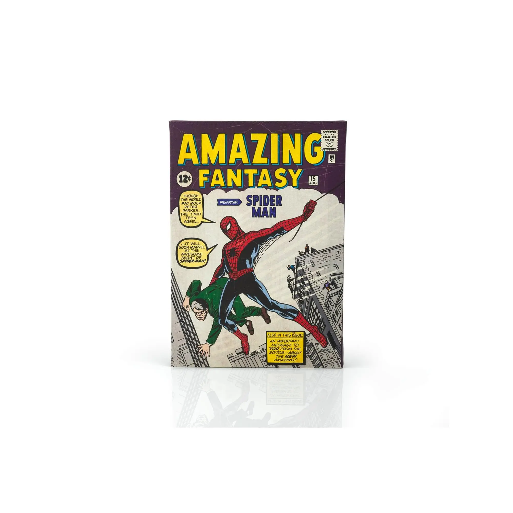 Marvel Comics Spider-Man Amazing Fantasy #15 Comic Book Canvas | 9 x 5 Inches