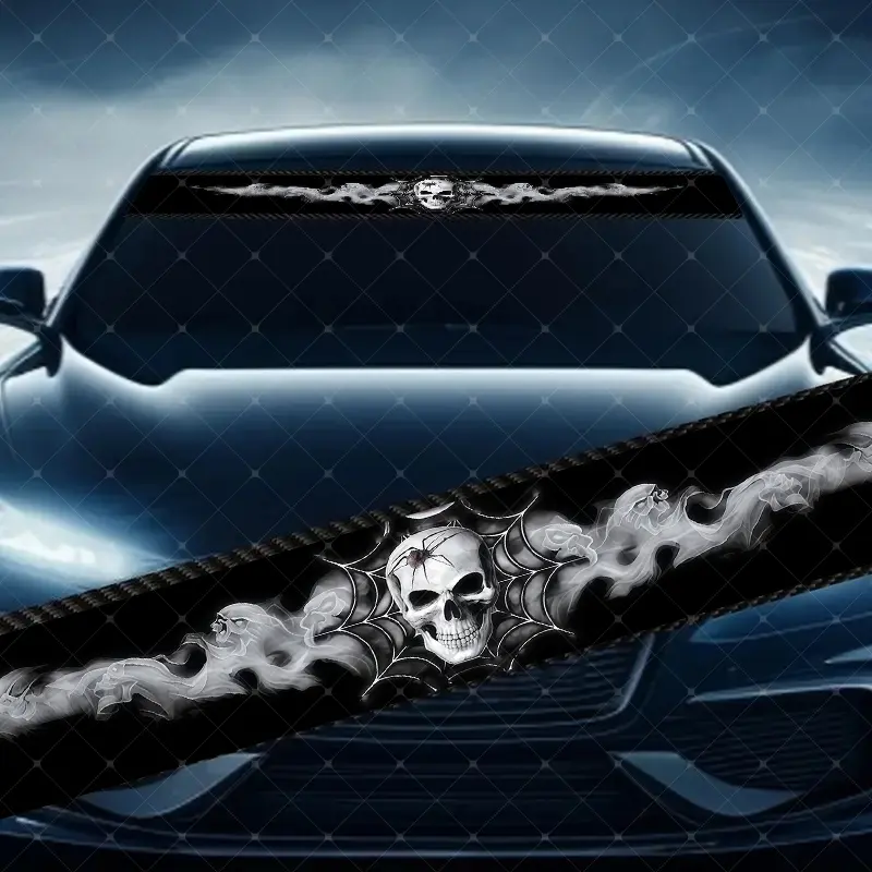 Skull Spider Web Car Windshield Sticker, Decorative Vinyl Decal, Scratch Cover Waterproof UV Protection, Fits All Cars, Car Decals, Skull Stickers, Vehicle Exterior Decoration, Car Decorations, Car Accessories