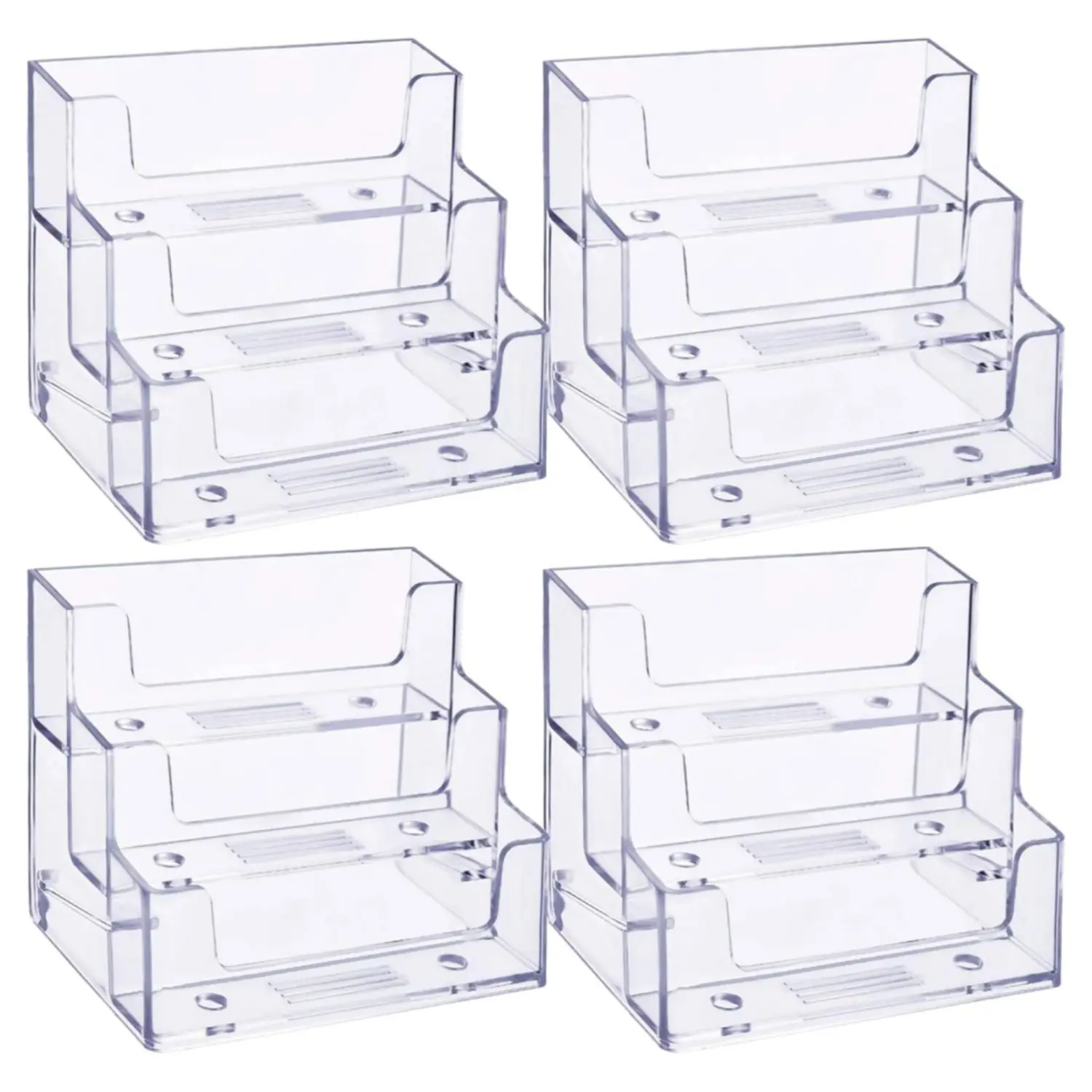 4PCS Business Card Holder for Desk 3 Tiers Clear Acrylic Stand for Business Card Organizer Storage Holder Display for Office and Company, 180 Cards Capacity