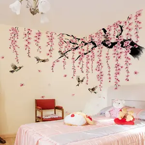 Modern Peach Blossom Floral Wall Stickers, Large Self-Adhesive PVC Decorative Wall Decals, Ideal for Living Room, Bedroom, Sofa Background Decor, Wall Art Stickers, Flower Wall Stickers