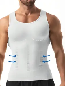 1 Count Men's Tummy Control Firm Support Slim Fit Basic Shapewear Tops, High Elasticy Boyfriend Style Body Shaper Vest, Breathable Comfortable Chest Abdomen Smoothing Base Shaping Tank, Suitable for Daily Wear & Gym & Sports Fitness
