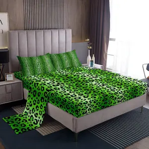 Leopard Sheet Set Green and Black Bed Sheets Set for Teens Cheetah Stripes Print Sheets with Deep Pocket Fitted Sheet Safari Animal Fur Print Bedding Set Adult