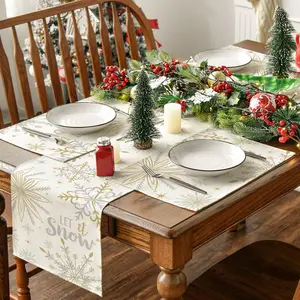 1/4/5/7pcs Christmas placemat table flag set, Merry Christmas snowflake patterned table flag, simple anti slip and heat-insulating table flag, party and party table decoration table flag placemat, Christmas restaurant kitchen decoration Table Runner