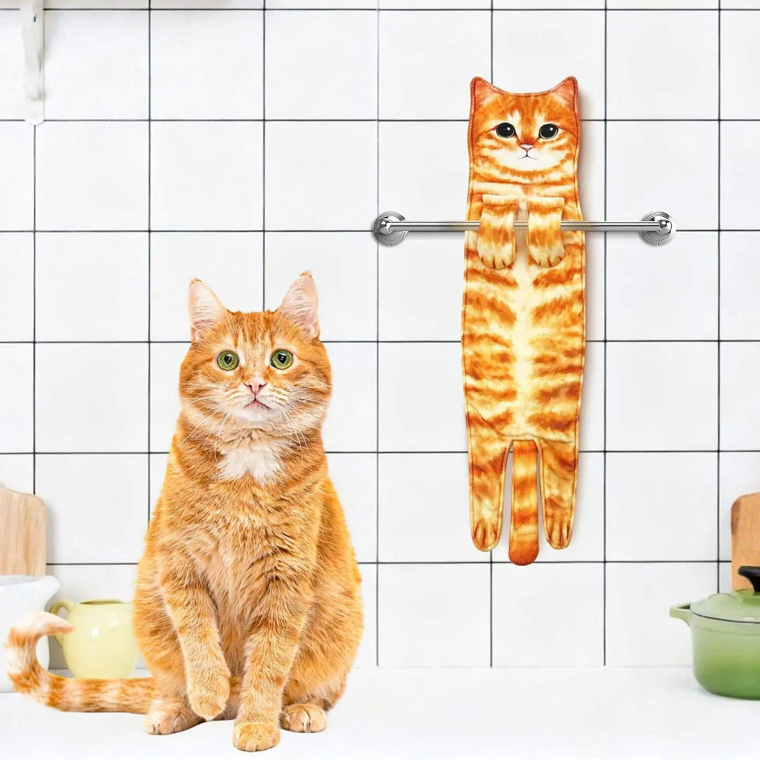 Funny Cat Hand Towels for Decor,Cute Decorative Face Towels,Absorbent Soft, Housewarming Gift,Cat Lovers Gifts for (Orange)