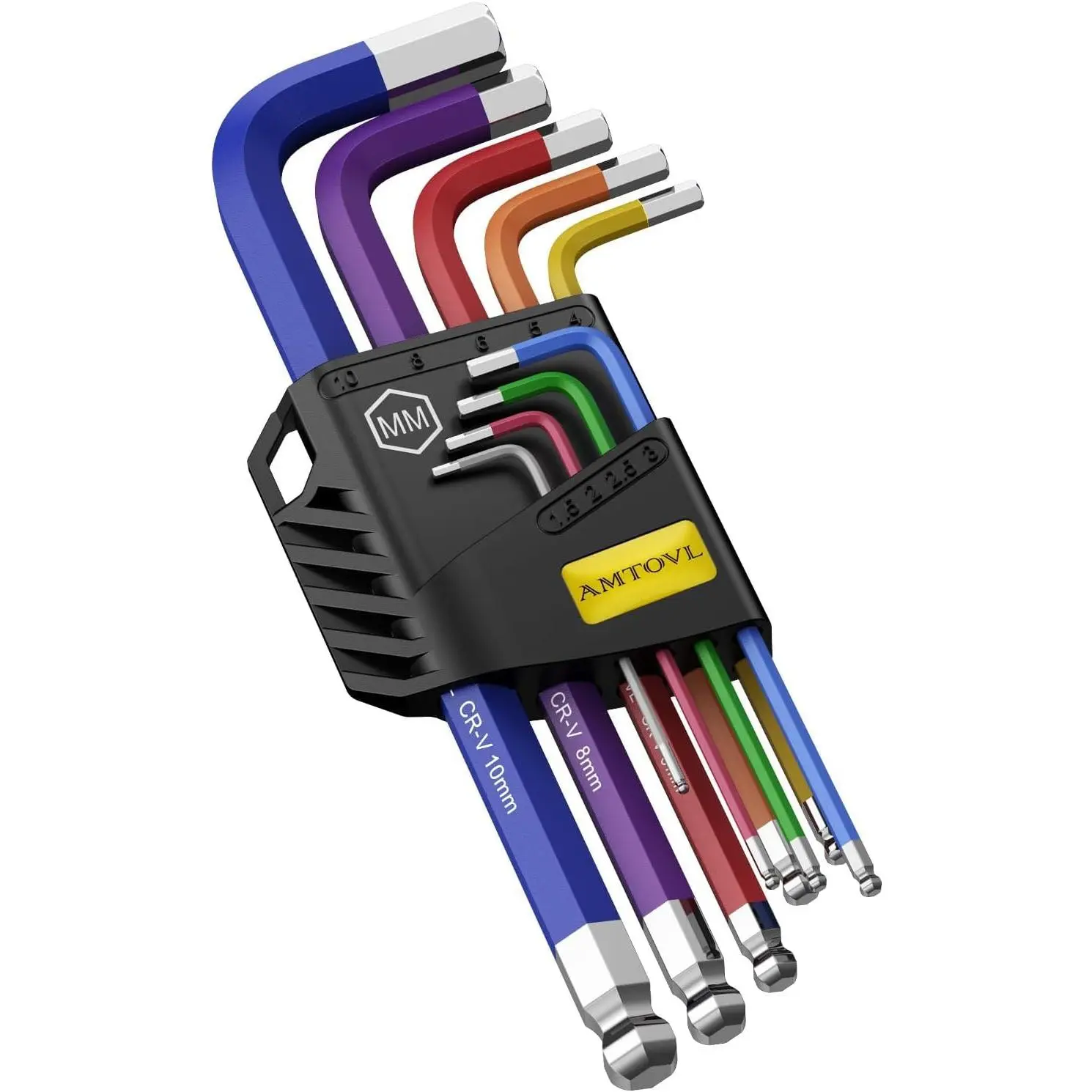 Hex Key Set, 9PCS Metric Allen Key Set, 1.5-10MM, Anti-Slip Long Ball End Hex Wrench Set, Color Coding Hex Key Set for Disassembling Mechanical Equipment, Vehicle, and Bicycle Repairs 53  pcstoolset