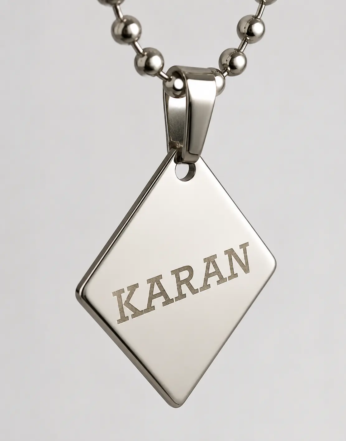 Personalized Diamond-Shaped Pendant Necklace | Custom Engraved Stainless Steel Name Necklace