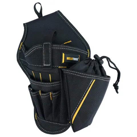 MELOTOUGH Heavy-Duty Drill & Impact Driver Holster with Bit Pouch, 4 Closed + 4 Open Pockets, 2 Open Elastic Loops, 1680D Ballistic Fabric, Left-Hand Freedom, 1.5-3 in Tool Belt Tunnel Loop, Portable Organizer for Tool Belt & Vest
