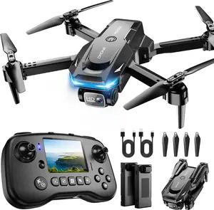 Drone with Camera - Drone with Screen on Controller for Beginners, Foldable Remote Control Quadcopter with Gesture Control, 3D Flip, One Key Start, Emergency Stop, 2 Batteries, Easier to use