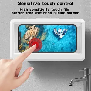 Shower Phone Holder Waterproof, 360° rotatable Adjustable rain Phone case，Waterproof and Anti-Fog Sensitive Touch Screen，Suitable for Bathroom Wall Mirror Bathtub Kitchen (White)