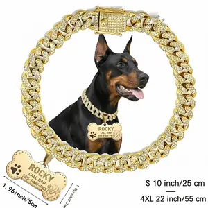 Custom Cuban Chain Dog Collar with Engravable Name & Phone Number Tag for Small Medium Large Dogs Pet Lover's Gift Cat Collar Identification Accessories