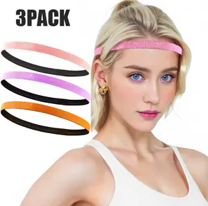 3Pcs Thin Non-Slip Elastic Sport Headbands,Elastic Silicone Grip Exercise Hair and Sweatbands,Hair Bands with Non Slip Silicone Grip Exercise Hair Sweatbands for Men Women Football Basketball Soccer Tennis Yoga (3Colors)