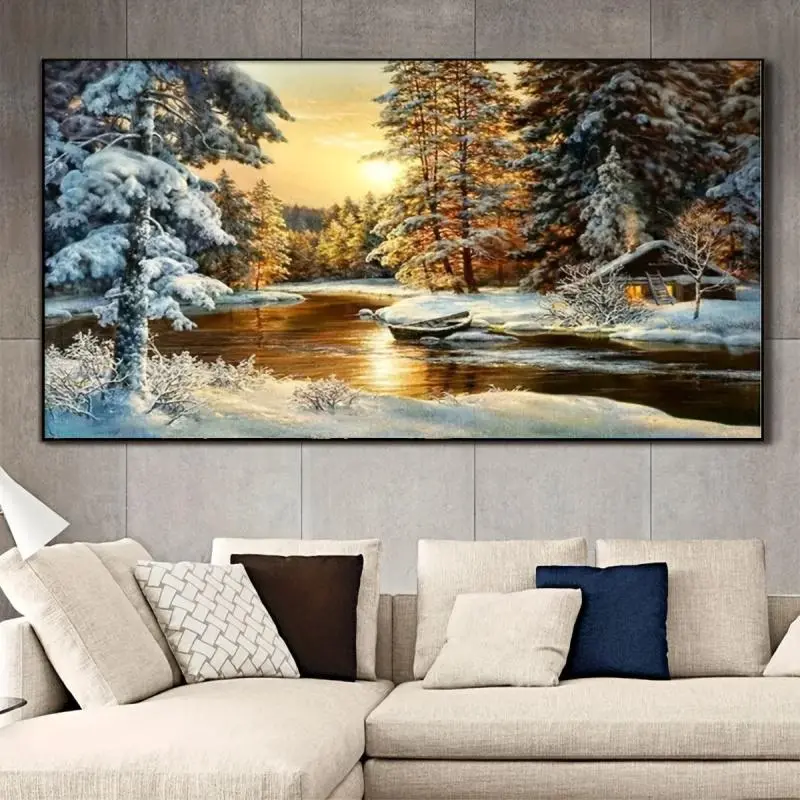 Winter Forest Scene DIY Diamond Arts Crafts Colorful Painting Kit, DIY 5D Diamond Arts Colorful Painting Kit, Wall Art Decor for Home Living Room Bedroom, Diamond Painting Kits