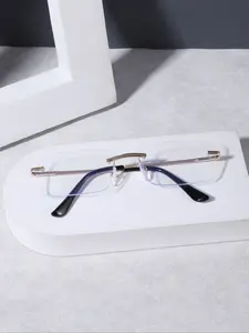 Men's Square Frameless Metal Glasses, Anti-Blue Light, Casual Style, Suitable for Daily Reading and Outdoor Use, All Seasons