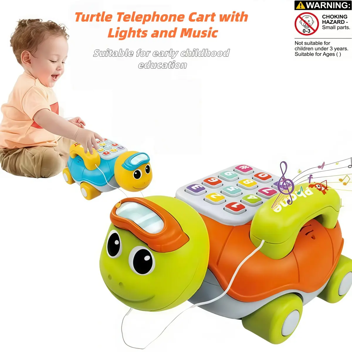 Phone Toy with LED Lights and Music, Pull Cord Moveable Simulated Call, Early Education Learning Toy, Perfect Birthday Gift, Musical Light Up Play