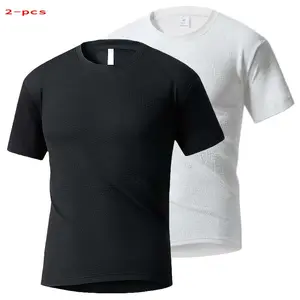 Summer versatile short-sleeve top with a high-end feel, black-and-white solid color jacquard fabric featuring 3D texture; stylish, minimalist, textured top for everyday wear, commuting, fitness, and sports.