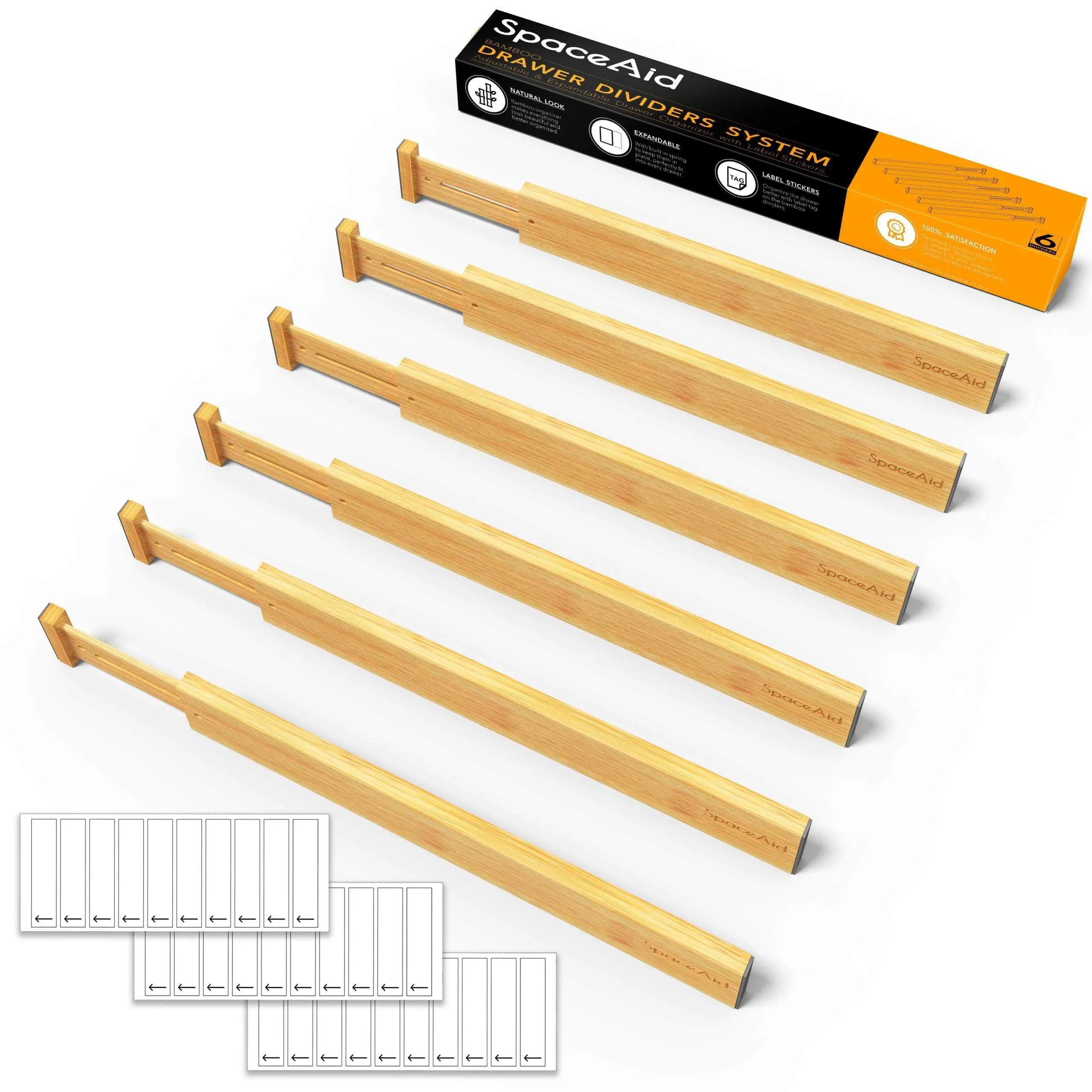 SpaceAid Bamboo Drawer Organizer for Tool Box Drawer Dividers with 6 Dividers