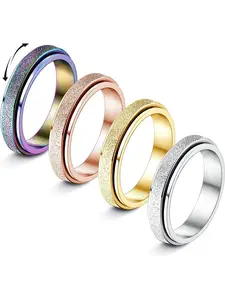4Pcs Anxiety Spinner Rings for Stress Anxiety Relieve Stainless Steel Fidget Band Rings for Women Men Spinner Anxiety Ring Anti-Stress Rings Sand Blast Finish 2MM 4MM Stackable Rings
