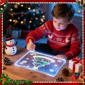 7.9-Inch Rechargeable Doodle Glow LED Note Board,  Neon Art Dry Erase Light Up Drawing Pad with Built-in Stand, Sketching Gift Toy for Kids/Girls/Teens, 5 Markers & Tracing Book