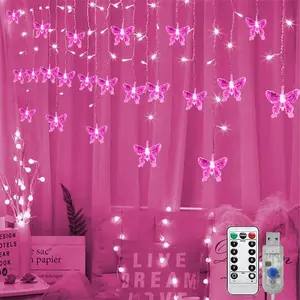 Butterfly Shaped Design Curtain Light, USB Powered 96 LEDs Curtain String Light with Remote Control, Decorative Light for Home Bedroom Living Room, Led Lights