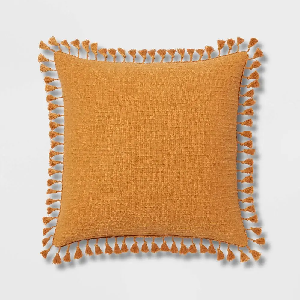 Textured Slub Tassel Decorative Throw Pillow Dark - Threshold