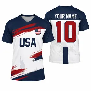 [Personalized] USA Flag Inspired Graphic Tee v2, Custom Name Number Shirt, Heritage Colors Unisex T-Shirt, Cultural Pride Apparel