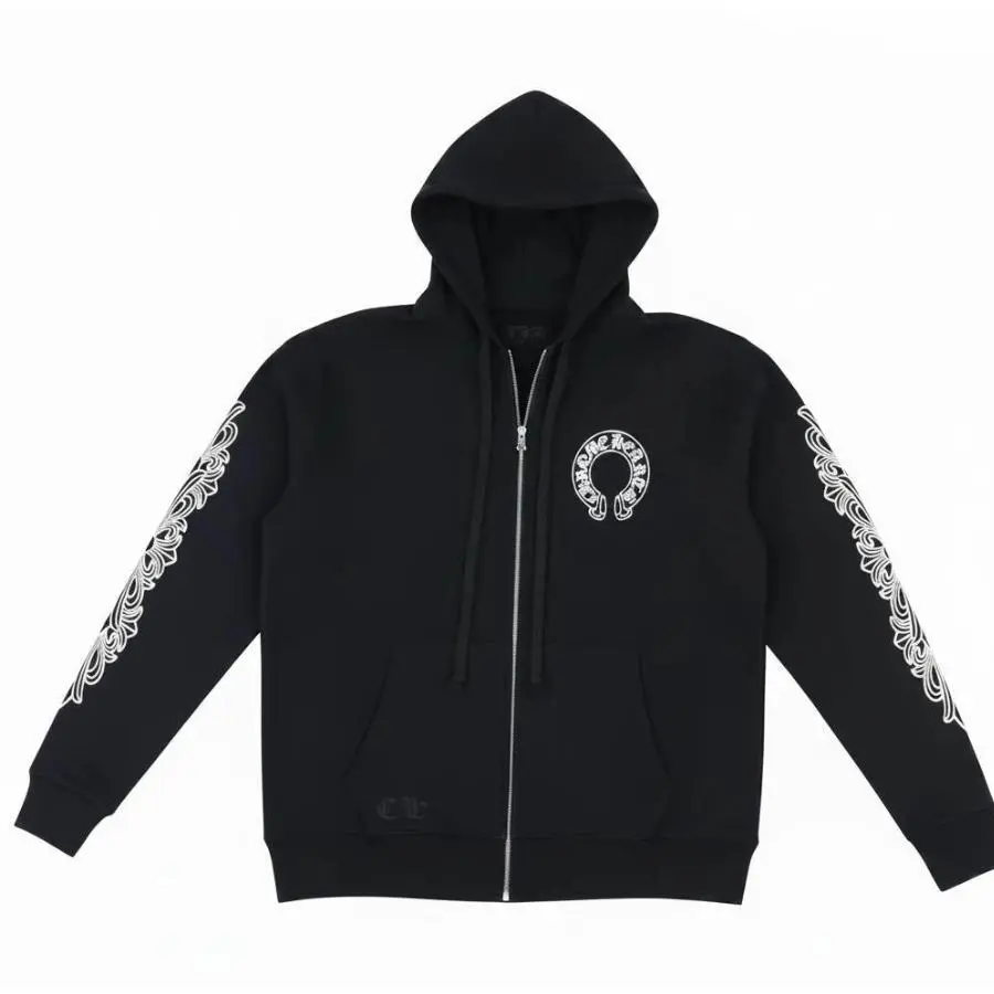 Gothic Floral Sleeve Graphic Full Zip Hoodie - Heavyweight Casual Loose Fit Jacket