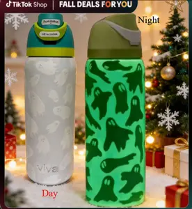 32oz Night Light Ghost Pattern Stainless Steel Insulated Cup - with flip cover insulation and leak proof travel cup, perfect for home, gift giving, office, beverage, suitable for adults and children as well as adults and children