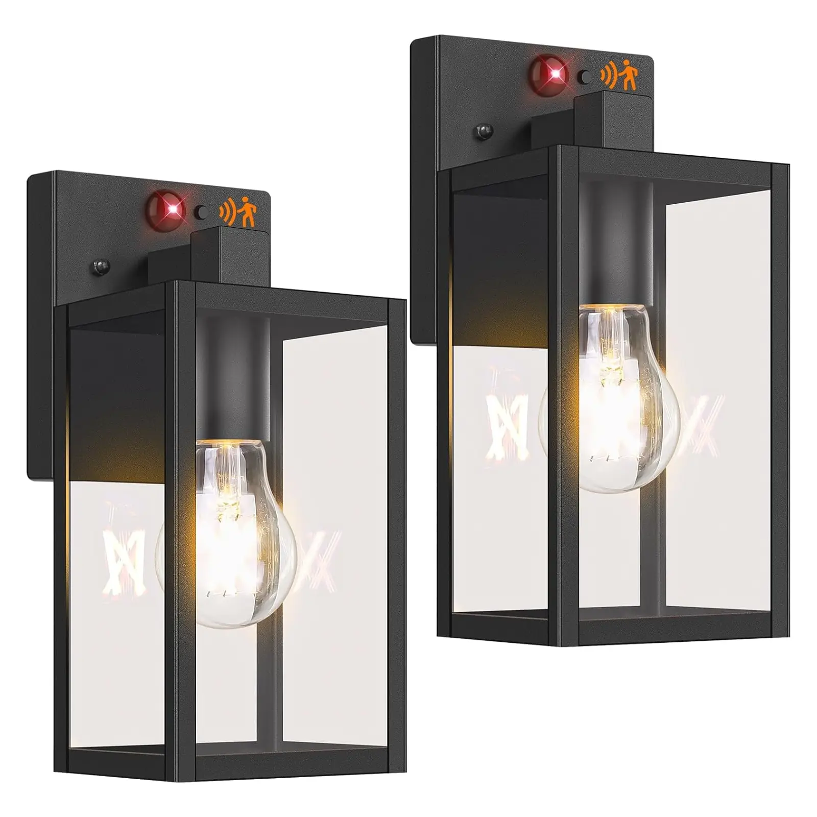 2-Pack Upgraded Motion Sensor Outdoor Wall Lights, Dusk to Dawn Porch Lights Outdoor Wall Sconce Lanterns, 3 Lighting Modes Exterior Lighting Fixtures, Black Outside Lights for House Front Door Garage