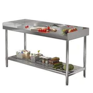 Garvee - Stainless Steel Table 48 x 24 inches with Prep and Work Protector, NSF Commercial Stainless Steel with Adjustable Lower Shelf for Restaurant, Home, and Hotel