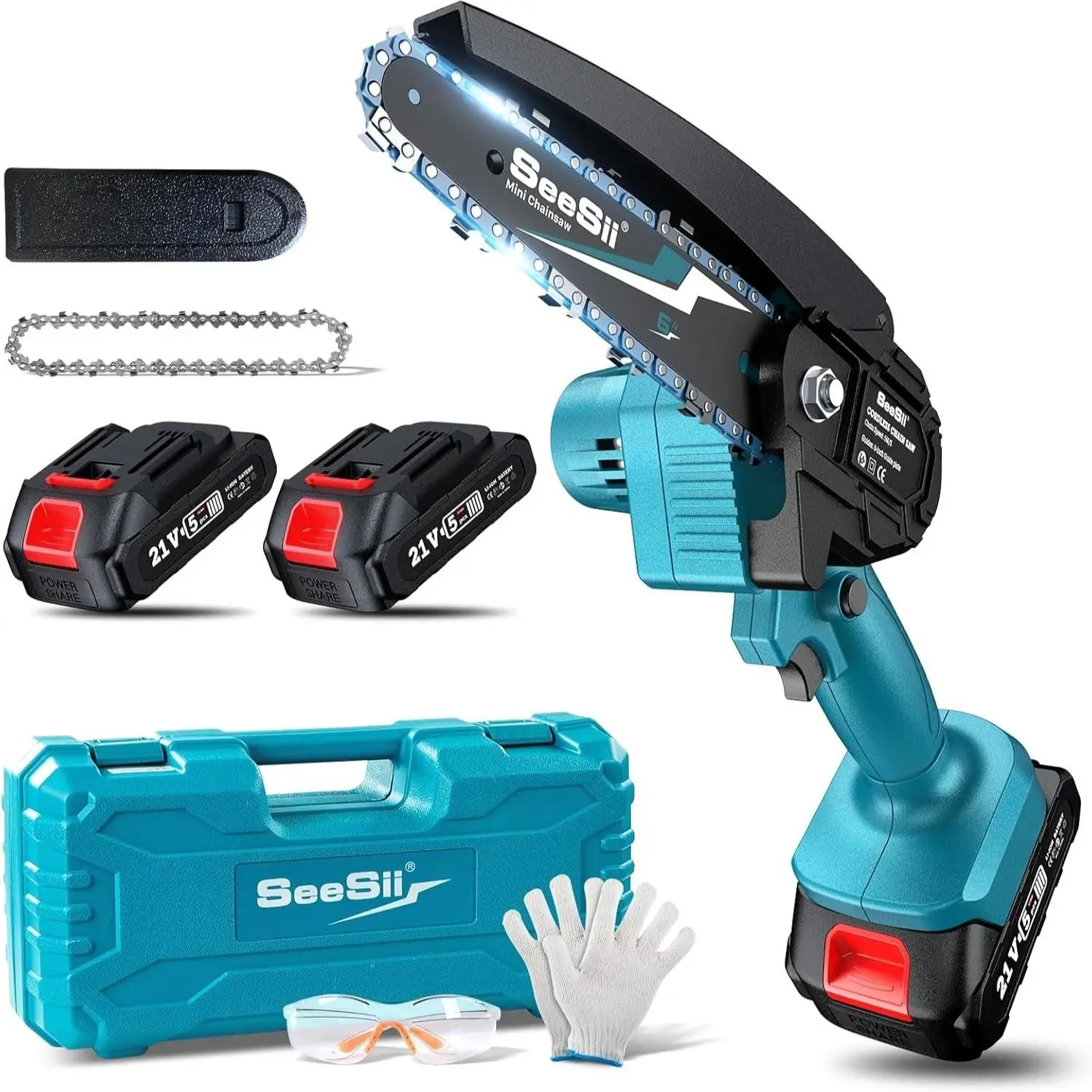 Seesii Mini Cordless Chainsaw, 6 Inch Handheld Chain Saw with Security Lock for Tree Trimming Wood Cutting