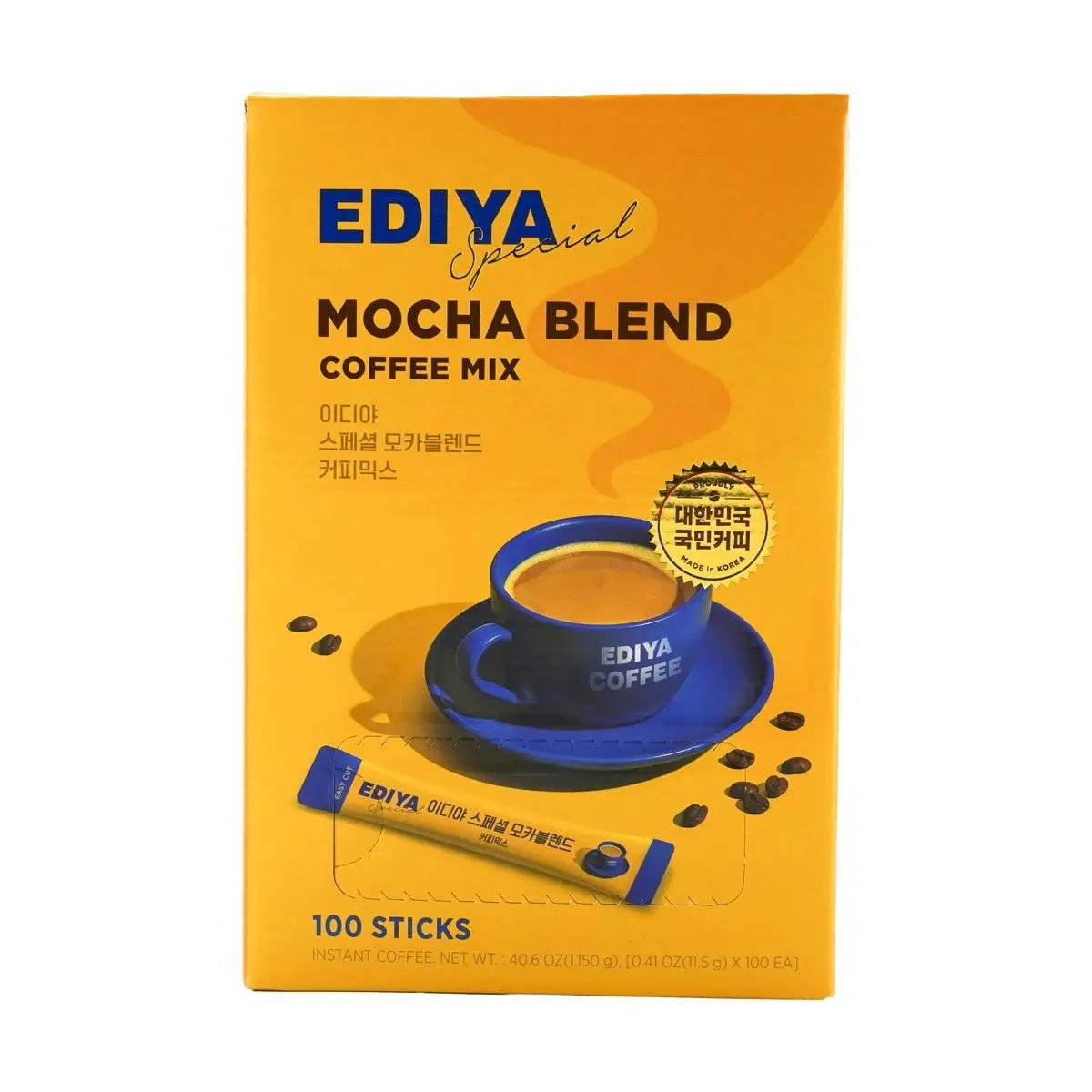 EDIYA Korean Classic Gold Mocha 3-in-1 Instant Coffee Mix, 100 Sticks (1.15kg) - Rich Mocha Flavor, Easy Brew, Premium Korean Coffee