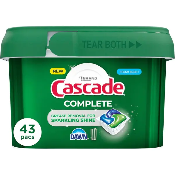 Cascade Complete Action Dishwasher Detergent Pods Fresh Scent Dishwasher Pods and Tablets, Powerful Dishwashing Detergent for Spotless Dishes, Grease-Fighting Dish Pods and Dish Tabs, 43 Count