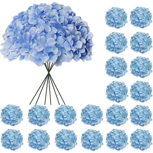 20 Pcs Blue Hydrangea Artificial Flowers Bulk, Faux Hydrangea Flowers Heads, Artificial Fake Silk Hydrangea Flowers with Stems, Blue Flowers Artificial for Decoration Wedding Décor