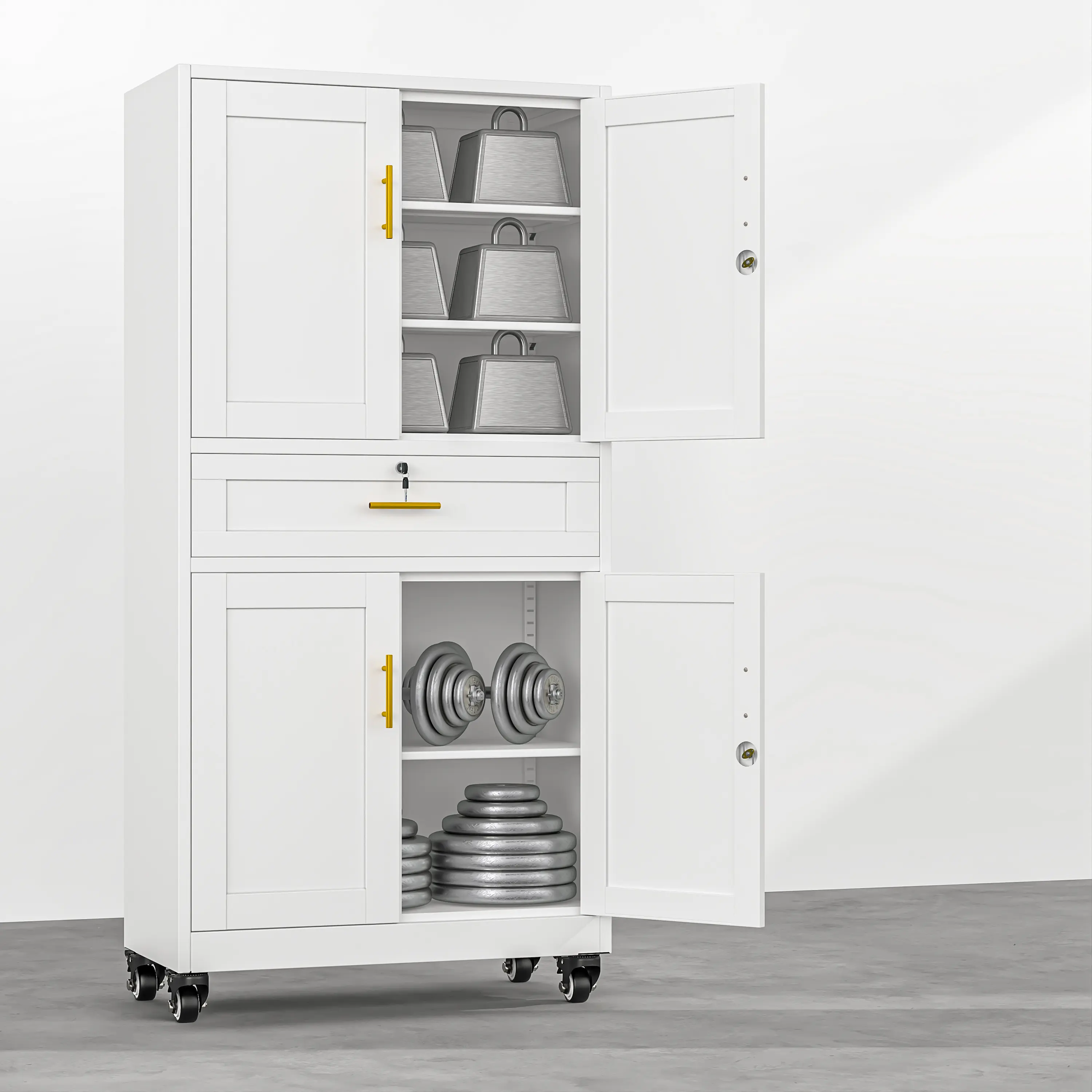 75" Lockable Metal Storage Cabinet with Wheels, Rolling Tool Organizer with Shelves & Drawer for Multi-Scene Use