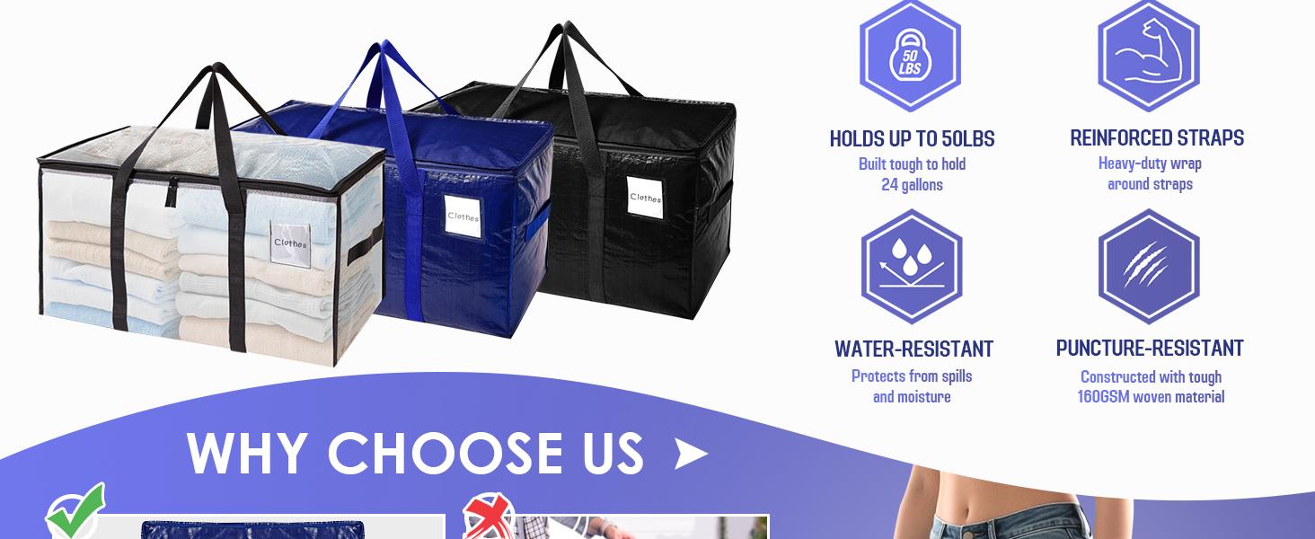 4 Pack Extra Large Storage Bags – Semi Transparent Packing Totes for College Dorm Moving & Organization