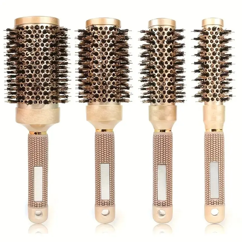 4pcs Women's Styling Roll Comb Set, Nano Heat Ceramic & Ion Technology, High Temperature Professional Round Hair Brush, Thermal Blowout Brush, Curly Bangs & Waves, Hair Styling Tools