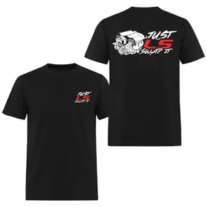 Men's Short-Sleeve Round Neck Classic Smooth Fabric T-Shirt - LS Swap Graphic Tee, 2-Sided Design for LS Engine DIY Swappers, Funny Car Builder Shirt