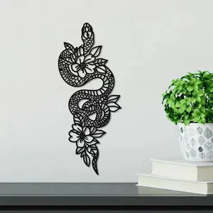 Snake & Flower Pattern Wall Art, Boho Style Iron Wall Decor, Wall Decor for Home Living Room Bedroom Garden, Home Decor, Wall Decoration