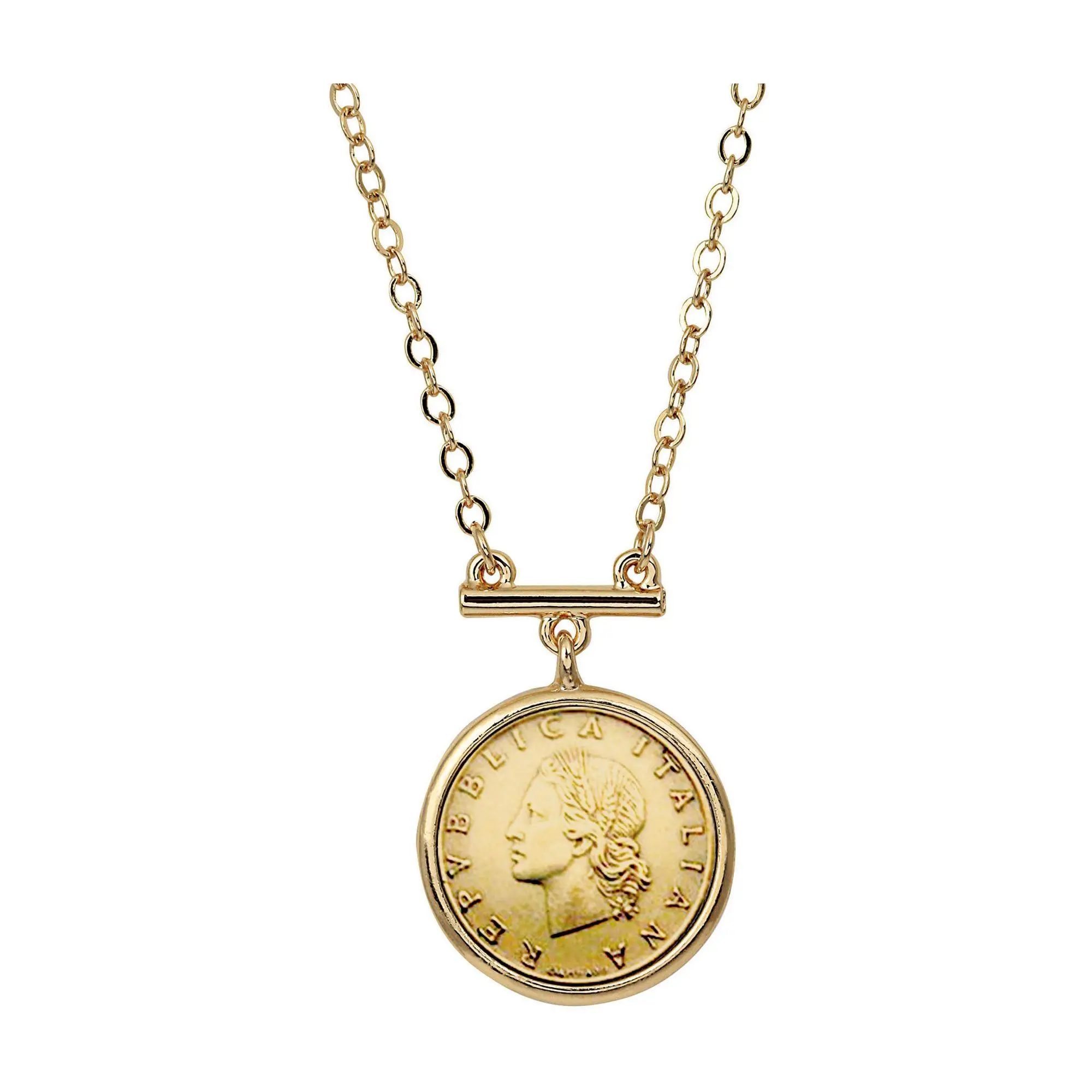 American Coin Italian 20 Lira Gold Tone Coin Necklace