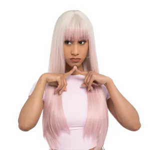 22-Inch Off-White Blonde Reverse Ombré (No Root Color, Light Pastel Pink Ends) Straight Synthetic Wig | 【Heat Resistant】【Cap Included】 | #60 @41 FSGA